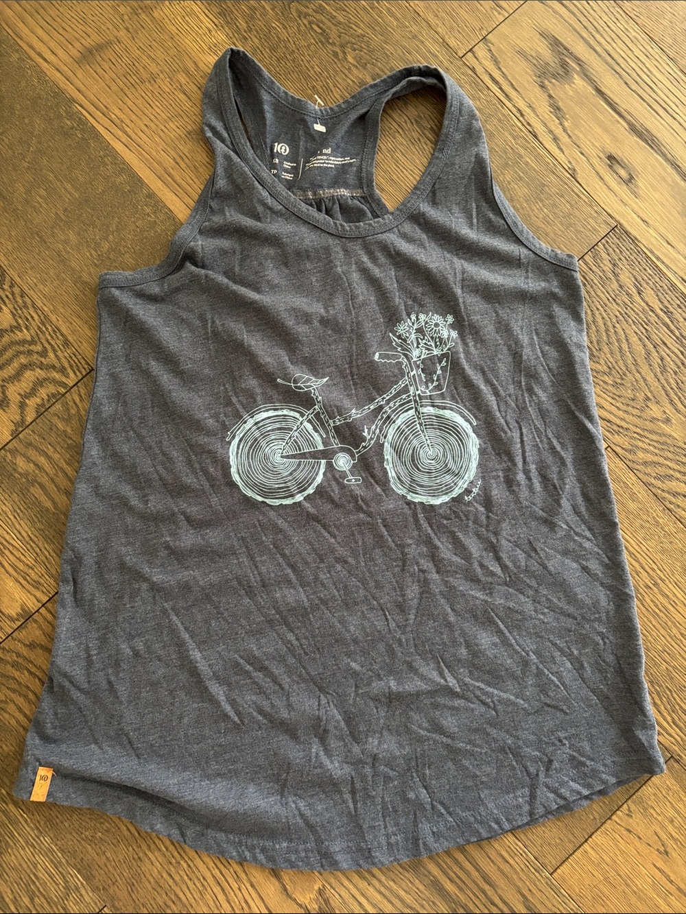 Tentree Women’s BLUE Graphic Racerback Tank Bicycle Print XS Loose Gorpcore Hike